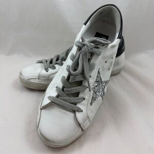 Golden Goose White and Black Sneakers with Silver Glitter Star